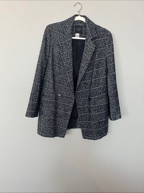 Helene Berman Black, White & Blue Check Tweed Blazer Jacket